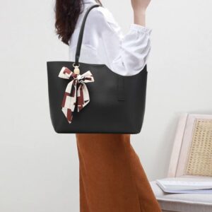 Soft Pebbled Faux Leather Tote Shoulder Bag with Bowknot Large Capacity Satchel Handbag Purse