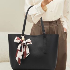 Soft Pebbled Faux Leather Tote Shoulder Bag with Bowknot Large Capacity Satchel Handbag Purse