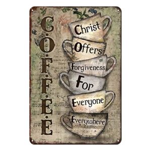 aenaon coffee lover christ offers forgiveness for everyone everywhere metal sign tin signs wall decoration bar pub family cafe signs best gifts for friends family fun signs 8×12 inches