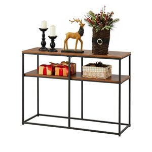 vecelo console sofa table,with 3-tiers storage shelves for hallway/entryway/living room,easy assembly,light brown, simple style