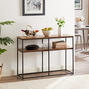 VECELO Console Sofa Table,with 3-Tiers Storage Shelves for Hallway/Entryway/Living Room,Easy Assembly,Light Brown, Simple Style