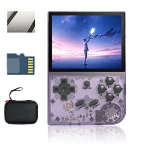 rg35xx handheld game console 3.5 inch ips retro games consoles classic emulator hand-held gaming console preinstalled hand held video games system with portable case 64gb transparent purple