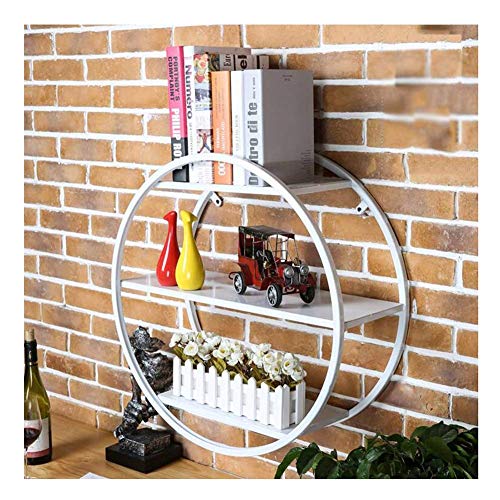 PIBM Stylish Simplicity Shelf Wall Mounted Floating Rack Shelves Round Shape Iron Art Storage Bookshelf Bar Living Room,2 Colours,3 Layers, White , 70x24x70cm