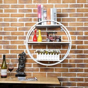 PIBM Stylish Simplicity Shelf Wall Mounted Floating Rack Shelves Round Shape Iron Art Storage Bookshelf Bar Living Room,2 Colours,3 Layers, White , 70x24x70cm