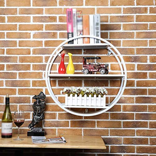 PIBM Stylish Simplicity Shelf Wall Mounted Floating Rack Shelves Round Shape Iron Art Storage Bookshelf Bar Living Room,2 Colours,3 Layers, White , 70x24x70cm