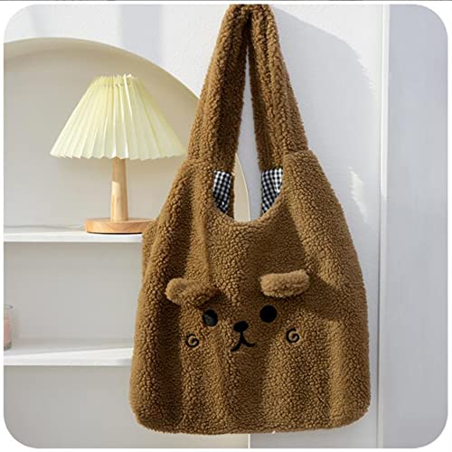 Qubanda Cute Bear Shoulder Bag Soft Plush Hobo Tote Handbag for Women Girls Purse Shopping Bag