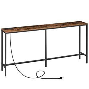 alloswell console table with power outlet, 70.9″ narrow sofa table, industrial entryway table with usb ports, behind couch table for entryway, hallway, foyer, living room, bedroom cthr18e01