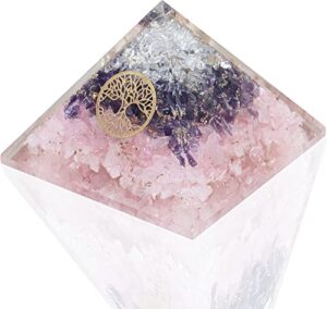 rose quartz orgone pyramid with mix healing crystal for e-energy protection – release negative energy – positive energy generator – reiki charged chakra balance orgonite crystals – meditation pyramid