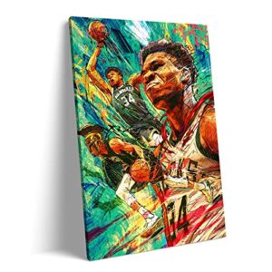 giannis antetokounmpo poster basketball posters print canvas wall art decor for boys room large picture painting noucan (16×24 no framed,a)