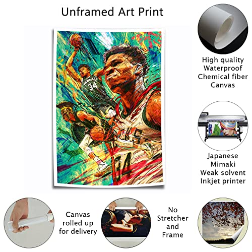 Giannis Antetokounmpo Poster Basketball Posters Print Canvas Wall Art Decor for Boys Room Large Picture Painting NOUCAN (16x24 No Framed,A)