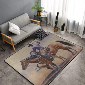 big size washable area rugs,western cowboy riding in wild west rodeo bucking bronco horse soft large floor carpets non-skid rug for kids room living room bedroom home decor 3×5 ft