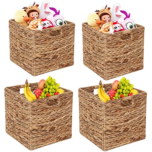 JGJCYO9 Storage Baskets Wicker Cube Baskets Rectangular Laundry Organizer,Foldable Handwoven Water Hyacinth,Set of 4 pcs Baskets for Home Office Room