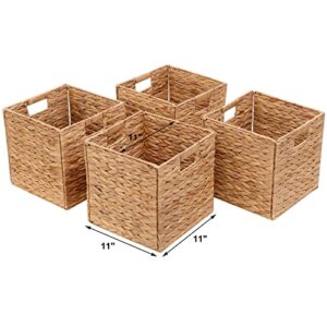 JGJCYO9 Storage Baskets Wicker Cube Baskets Rectangular Laundry Organizer,Foldable Handwoven Water Hyacinth,Set of 4 pcs Baskets for Home Office Room