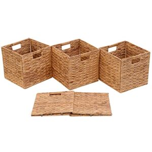 JGJCYO9 Storage Baskets Wicker Cube Baskets Rectangular Laundry Organizer,Foldable Handwoven Water Hyacinth,Set of 4 pcs Baskets for Home Office Room