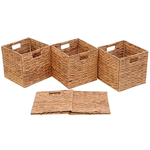 JGJCYO9 Storage Baskets Wicker Cube Baskets Rectangular Laundry Organizer,Foldable Handwoven Water Hyacinth,Set of 4 pcs Baskets for Home Office Room