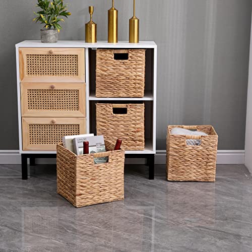 JGJCYO9 Storage Baskets Wicker Cube Baskets Rectangular Laundry Organizer,Foldable Handwoven Water Hyacinth,Set of 4 pcs Baskets for Home Office Room