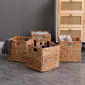 JGJCYO9 Storage Baskets Wicker Cube Baskets Rectangular Laundry Organizer,Foldable Handwoven Water Hyacinth,Set of 4 pcs Baskets for Home Office Room