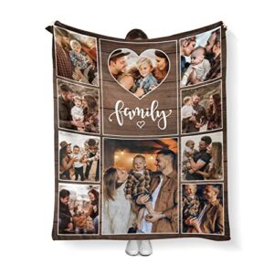 custom blankets with photos, personalized family blankets with heart for family mom dad couples baby, custom photos collage throw blanket for birthday christmas anniversary halloween mother’s day