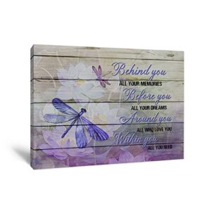 purple dragonfly gifts for women, inspirational quotes canvas wall art for office apartment bedroom rustic dragonfly lotus motivational wall decor paintings artwork for home, ready to hang 12″x8″