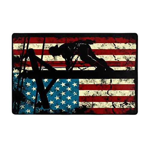 American Flag Electric Cable Lineman Rugs Non-Slip Home Decoration for Bedroom Living Playing Room Kitchen 60"x39"