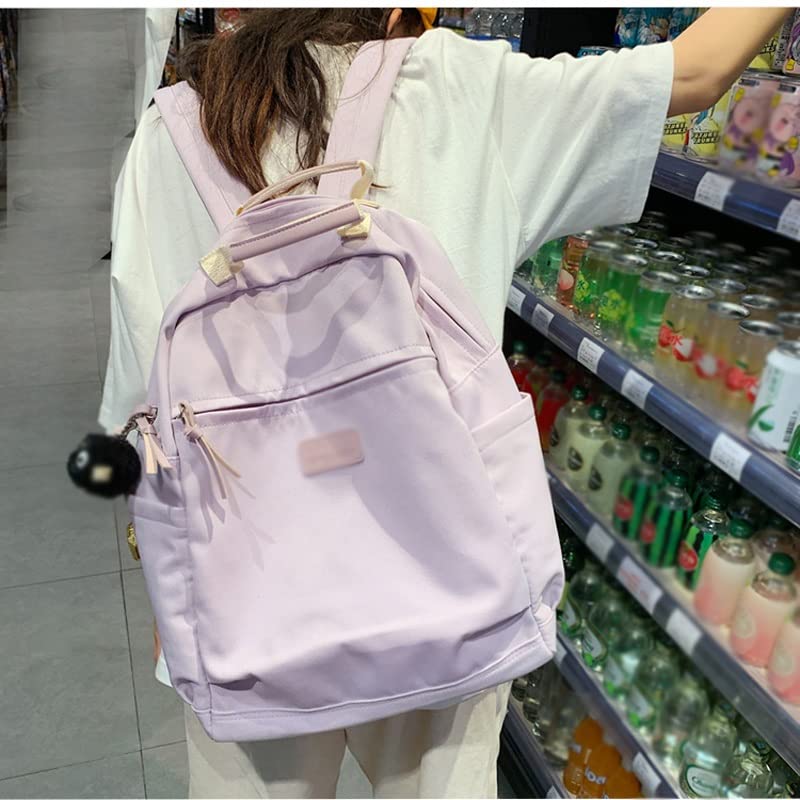 DINGZZ Solid Color Nylon Cool Women Backpack Large Capacity Travel Bag College Style Rucksack School Bag (Color : E, Size : 32 * 13 * 39CM)