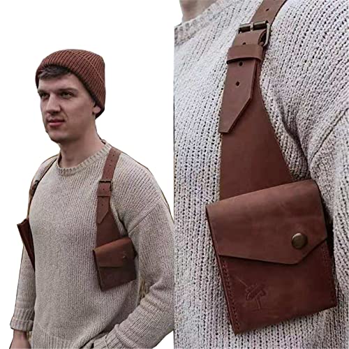 Resnan Underarm Double Shoulder Bag Leather Holster Wallet Adjustable Concealed Armpit Bag Crisscross Back Satchel (Brown)