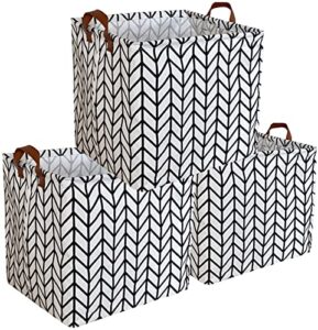 essme 3pack square storage bin,cotton fabric laundry baskets,collapsible waterproof toy storage bin with handles for family storage,shelf baskets (black arrows)