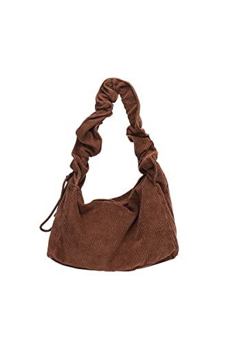 Ulisty Women Small Corduroy Underarm Bag Drawstring Shoulder Bag Casual Handbag Hobo Bag coffee