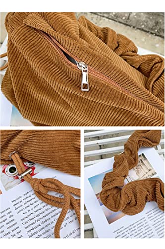 Ulisty Women Small Corduroy Underarm Bag Drawstring Shoulder Bag Casual Handbag Hobo Bag coffee