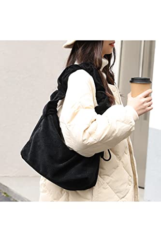 Ulisty Women Small Corduroy Underarm Bag Drawstring Shoulder Bag Casual Handbag Hobo Bag coffee