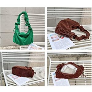 Ulisty Women Small Corduroy Underarm Bag Drawstring Shoulder Bag Casual Handbag Hobo Bag coffee