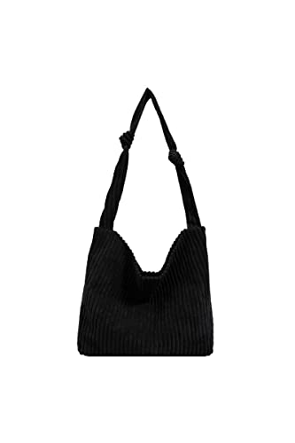 Ulisty Women Corduroy Tote Bag Fashion Shoulder Bag Casual Hobo Bag Shopping Bag Handbag black