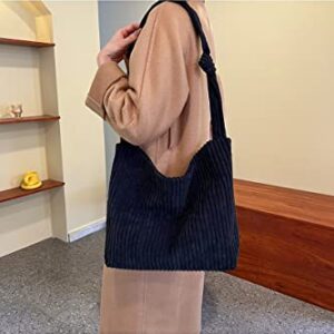 Ulisty Women Corduroy Tote Bag Fashion Shoulder Bag Casual Hobo Bag Shopping Bag Handbag black