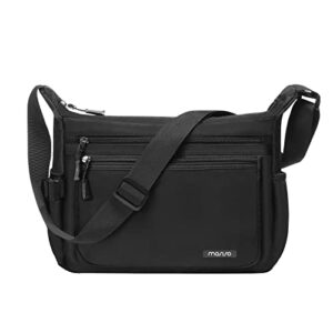 mosiso crossbody bag casual shoulder bag for women men, waterproof multifunction handbag travel messenger bag with 2 horizontal pockets, black