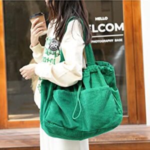 Ulisty Women Large Capacity Corduroy Drawstring Tote Bag Pockets Shoulder Bag Casual Handbag Hobo Bag Shopping Bag red