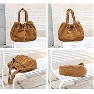 Ulisty Women Large Capacity Corduroy Drawstring Tote Bag Pockets Shoulder Bag Casual Handbag Hobo Bag Shopping Bag red