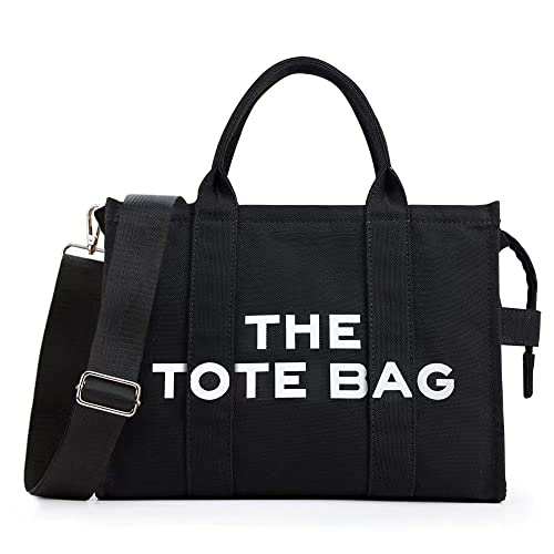 Canvas Tote Bags for Women The Tote Bag Dupe Trendy Handbag Tote Purse with Zipper Canvas Crossbody Bag Black