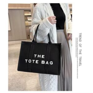 Canvas Tote Bags for Women The Tote Bag Dupe Trendy Handbag Tote Purse with Zipper Canvas Crossbody Bag Black