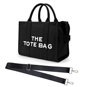 Canvas Tote Bags for Women The Tote Bag Dupe Trendy Handbag Tote Purse with Zipper Canvas Crossbody Bag Black