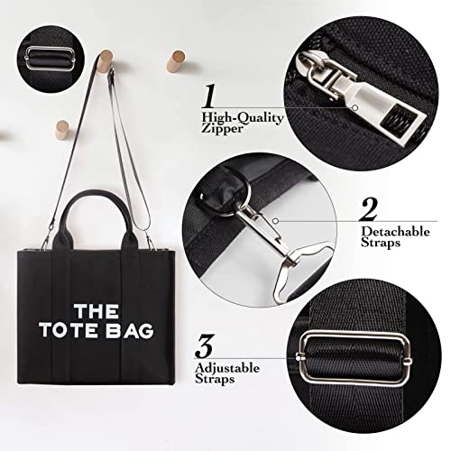 Canvas Tote Bags for Women The Tote Bag Dupe Trendy Handbag Tote Purse with Zipper Canvas Crossbody Bag Black