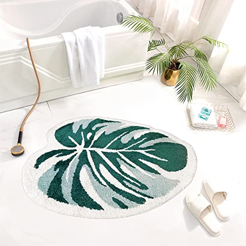 THRILRUG Monstera Leaf Area Tufted Rugs Non Slip Bath Mat Tufted Rug,Ultra Soft Washable Children Play Plant Leaves Shaped Kids Pets Floor Mat Carpet for Bedroom,Living Room Green 2.2'×3'