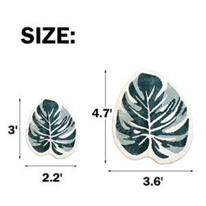 THRILRUG Monstera Leaf Area Tufted Rugs Non Slip Bath Mat Tufted Rug,Ultra Soft Washable Children Play Plant Leaves Shaped Kids Pets Floor Mat Carpet for Bedroom,Living Room Green 2.2'×3'