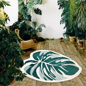 THRILRUG Monstera Leaf Area Tufted Rugs Non Slip Bath Mat Tufted Rug,Ultra Soft Washable Children Play Plant Leaves Shaped Kids Pets Floor Mat Carpet for Bedroom,Living Room Green 2.2'×3'