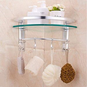 PIBM Stylish Simplicity Shelf Wall Mounted Floating Rack Wooden Bathroom Shelves Rack Sector Wall Mount Cosmetic Storage Rack Corner Tempered Glass Hook up - 3 Sizes, a , 31x25x70cm