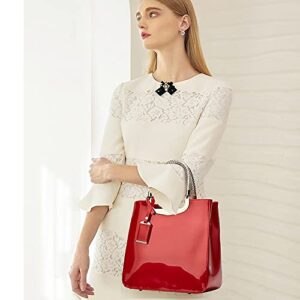 ZiMing Top Handle Handbags for Women Shiny Patent Leather Purses Square Satchel Stylish Zipper Evening Bags Shoulder Crossbody Bag-Red