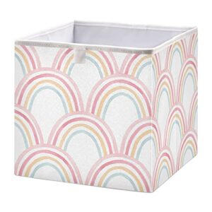 kigai pink rainbow cube storage bins – 11x11x11 in large foldable storage basket fabric storage baskes organizer for toys, books, shelves, closet, home decor