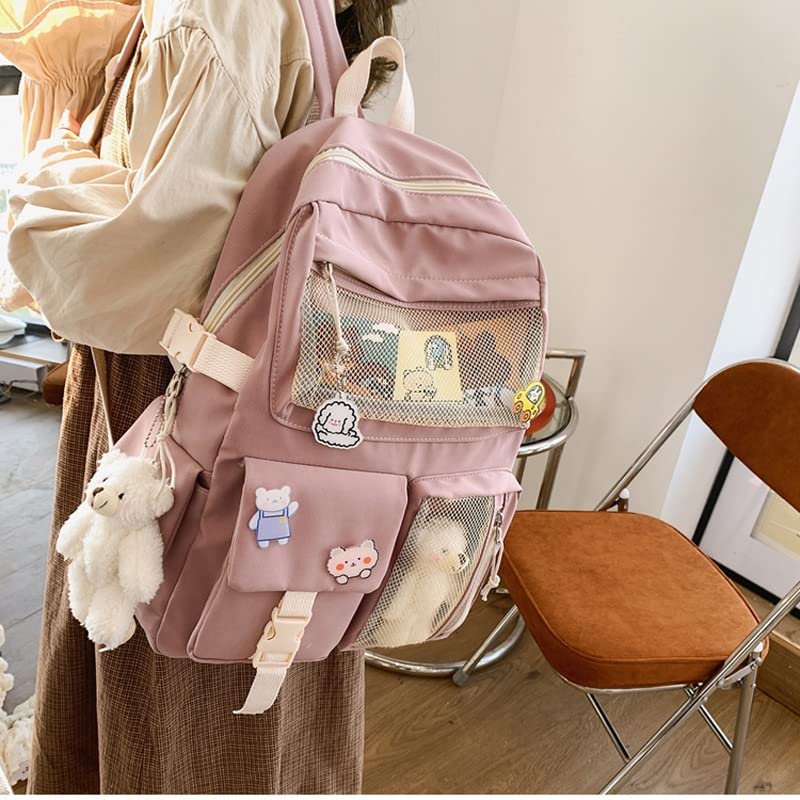 DINGZZ Buckle Badge Women Backpack Candy Color Fashion Cute Student Bag College Backpack (Color : D, Size : 32 * 43 * 13CM)