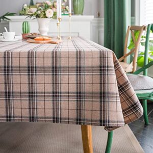 neelvin rustic rectangle plaid thick tablecloth cotton linen table linens tablecloths waterproof wrinkle free table cover for kitchen dinning,55″x87″,6-8 seats