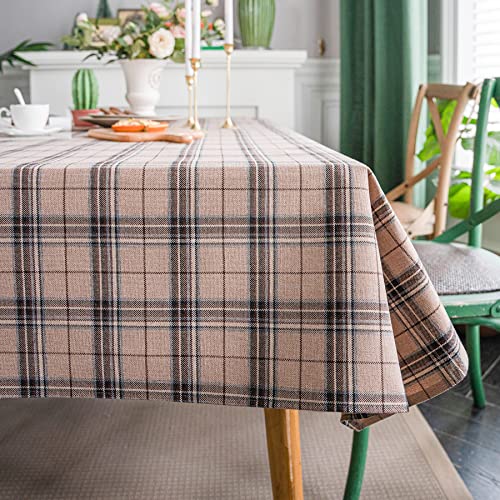 Neelvin Rustic Rectangle Plaid Thick Tablecloth Cotton Linen Table Linens Tablecloths Waterproof Wrinkle Free Table Cover for Kitchen Dinning,55"x87",6-8 Seats