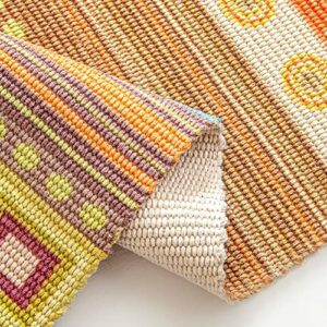 aoaoaoway Cotton Rug Soft Rug and Handwoven Fringe Rectangular Cotton Rug Tapestry Boho Kitchen, Living Room (Blue&Orange, 51.2 * 23.6)